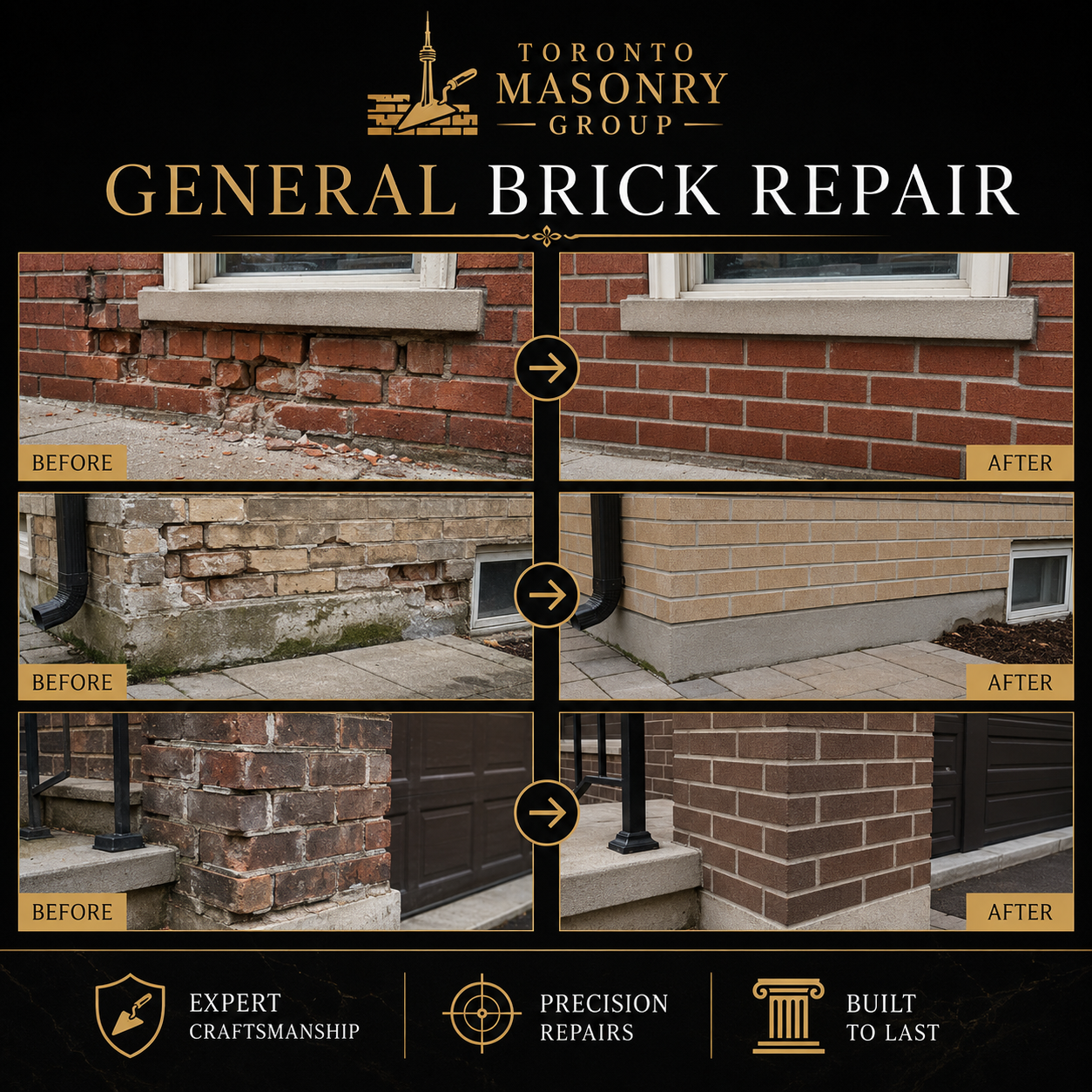 Masonry brick repair work by Toronto Masonry Group